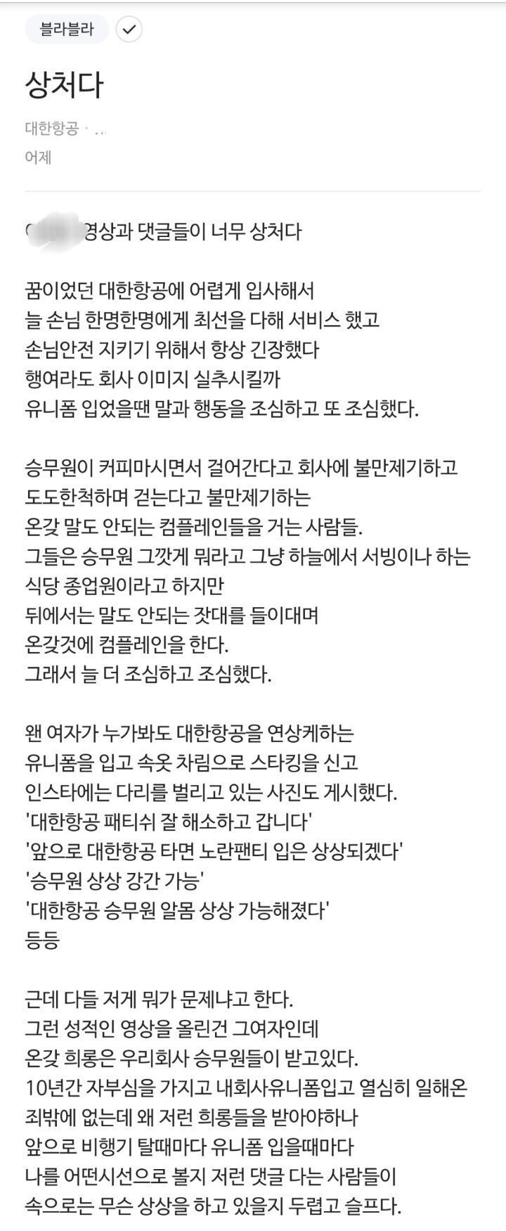 온갖희롱은우리몫…대한항공승무원유니폼룩북영상에울분 (1)